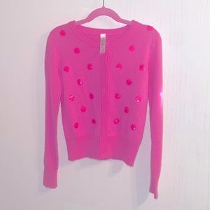 Girls Pink Sweater Button Up Sequin Cardigan